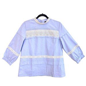 Banana Republic Blue Pintuck Lace Chambray Blouse M